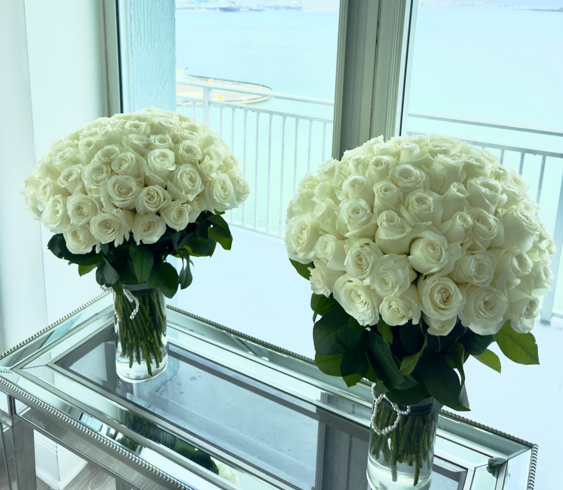 80 white roses dome overlooking Miami skyline